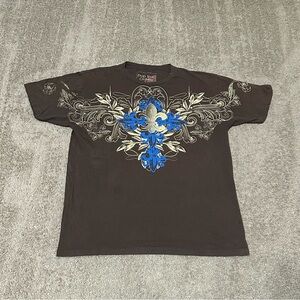 Y2K Pop Icon Clothing Graphic Fleur-de-Lis T-Shirt Brown Blue Beige Unisex XL
